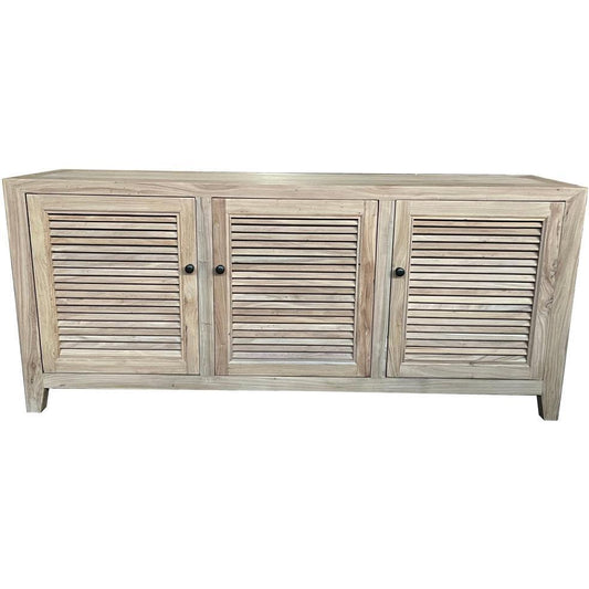 VILLA 3 DOORS LOUVRE STYLE TALL TV/ENTERTAINMENT UNIT IN RECYCLED ELM 160CM - MyChocolateWood