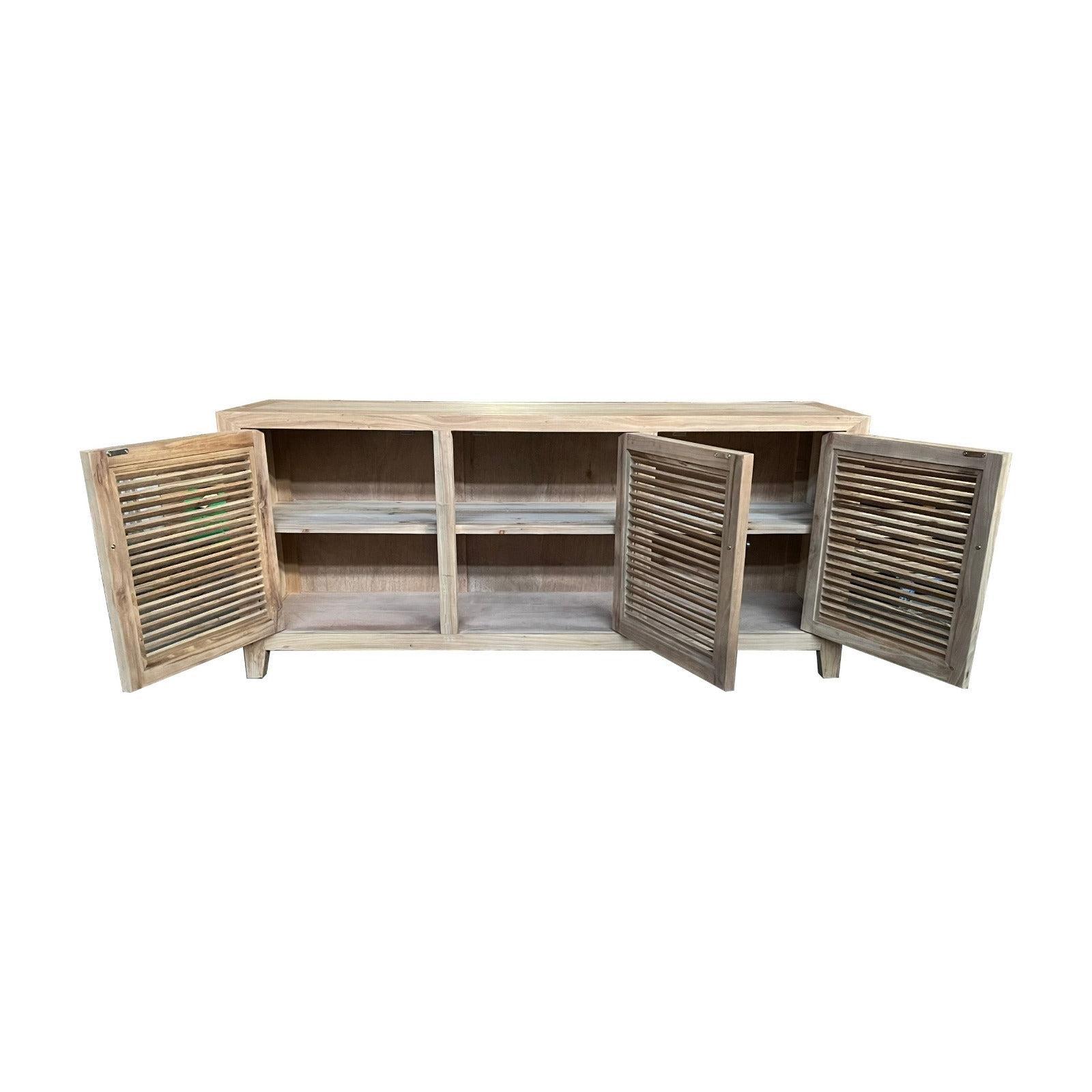 VILLA 3 DOORS LOUVRE STYLE TALL TV/ENTERTAINMENT UNIT IN RECYCLED ELM 160CM - MyChocolateWood