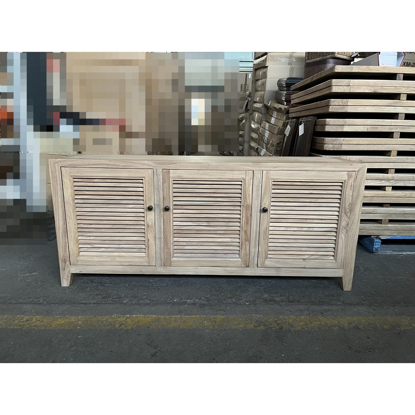 VILLA 3 DOORS LOUVRE STYLE TALL TV/ENTERTAINMENT UNIT IN RECYCLED ELM 160CM - MyChocolateWood