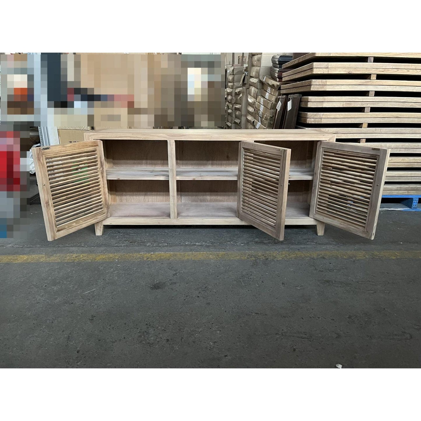 VILLA 3 DOORS LOUVRE STYLE TALL TV/ENTERTAINMENT UNIT IN RECYCLED ELM 160CM - MyChocolateWood