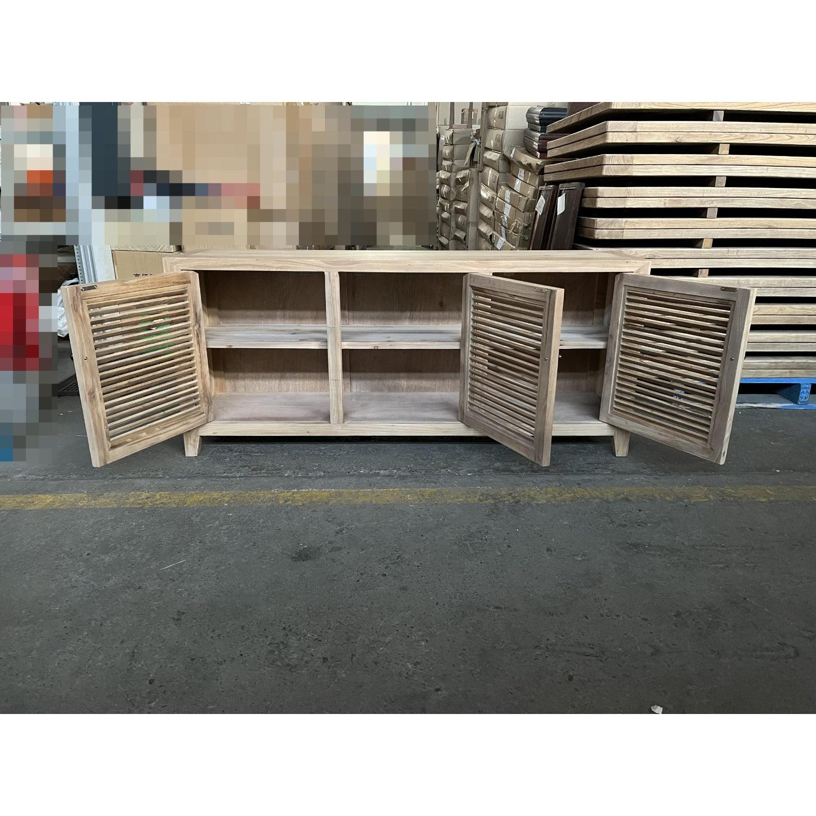 VILLA 3 DOORS LOUVRE STYLE TALL TV/ENTERTAINMENT UNIT IN RECYCLED ELM 160CM - MyChocolateWood