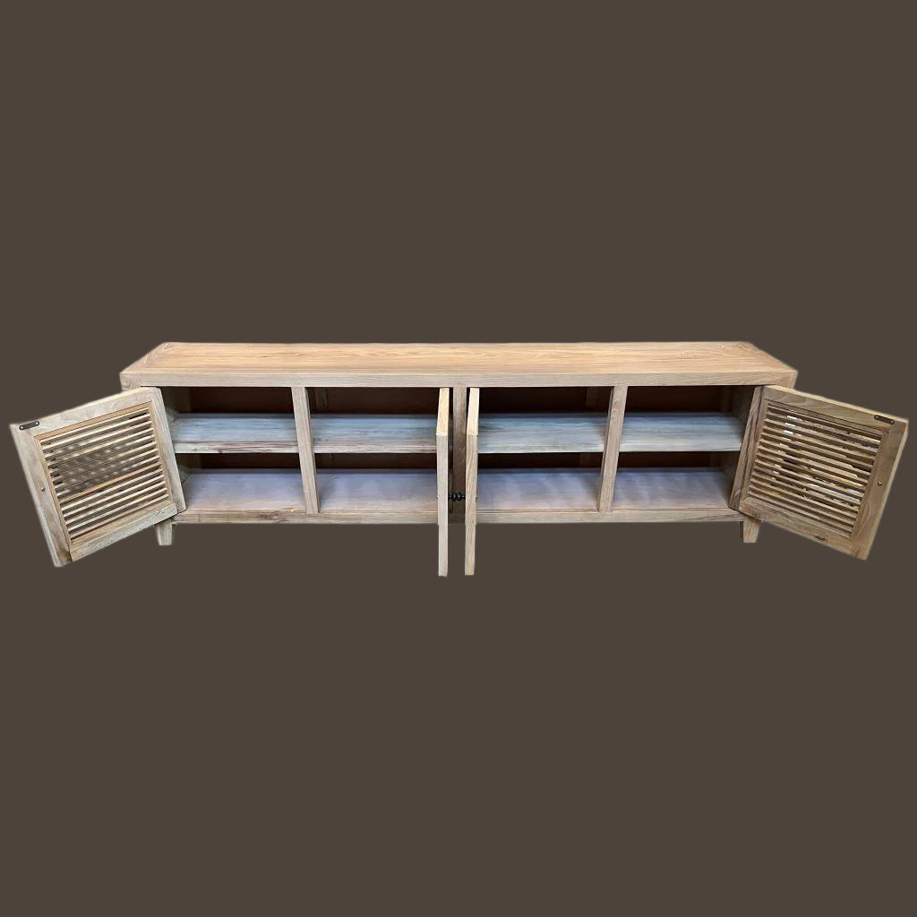 VILLA LOUVRE STYLE TV/ENTERTAINMENT UNIT 4 DOORS IN RECYCLED ELM 200CM - MyChocolateWood