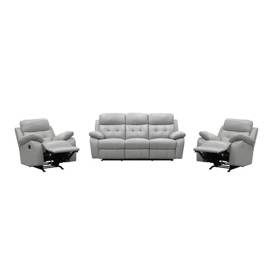 VOGUE GENUINE LEATHER 3-SEATER SOFA WITH 2 RECLINERS + 2 SINGLE RECLINER ARMCHAIR LOUNGE SUITE SILVER - MyChocolateWood
