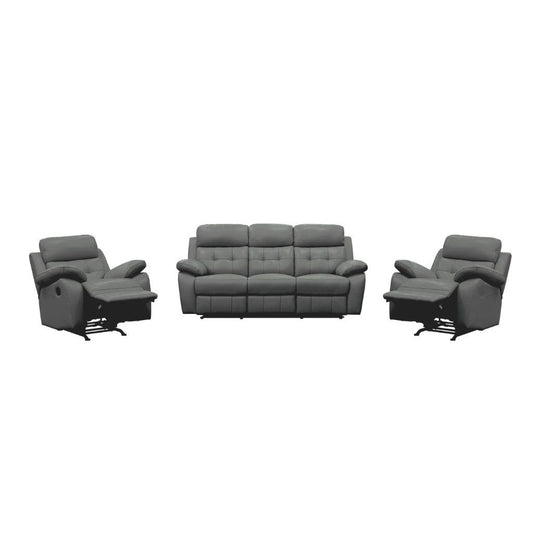 VOGUE GENUINE LEATHER 3-SEATER SOFA WITH 2 RECLINERS + 2 SINGLE RECLINER ARMCHAIRS LOUNGE SUITE GREY - MyChocolateWood