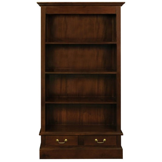 WIDE TASMANIA 2 DRAWER BOOKCASE IN MAHOGANY FINISH - MyChocolateWood
