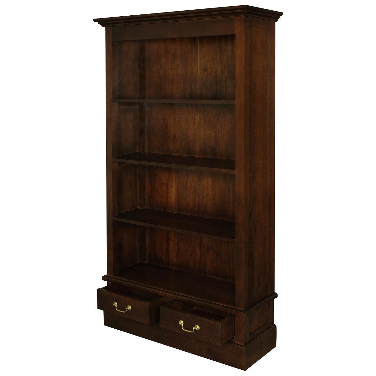 WIDE TASMANIA 2 DRAWER BOOKCASE IN MAHOGANY FINISH - MyChocolateWood