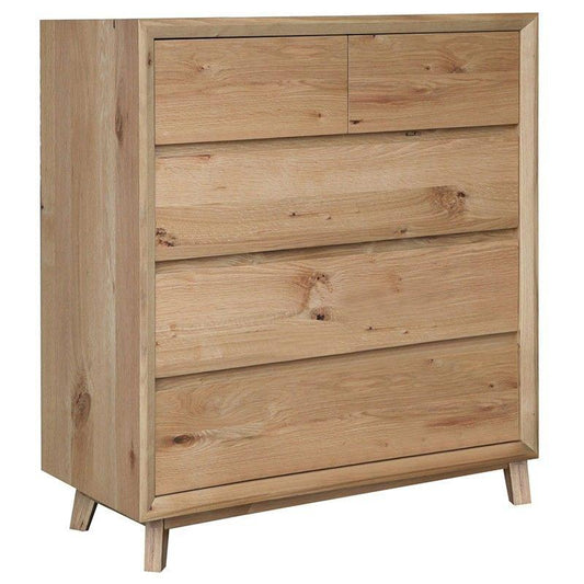WILLIAMSON SOLID AMERICAN WHITE OAK TIMBER5-DRAWER TALLBOY NATURAL - MyChocolateWood