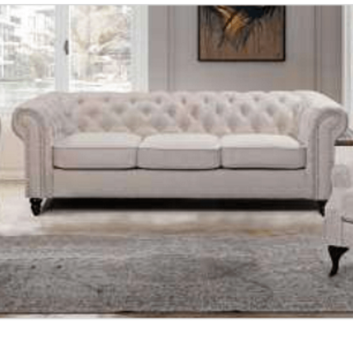 WOODLEY 3-SEATER CHESTERFIELD SOFA COUCH SETTEE IN BEIGE FABRIC - MyChocolateWood