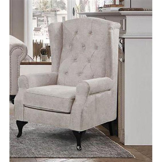 WOODLEY LOUNGE ARMCHAIR WING CHAIR IN BEIGE FABRIC - MyChocolateWood
