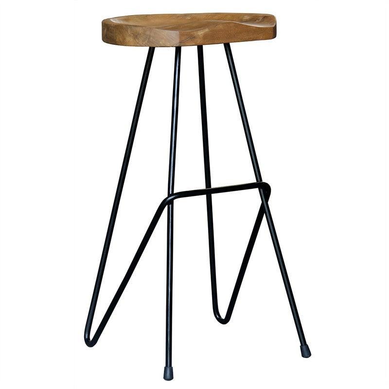 YORKIE RECYCLED TEAK TIMBER & IRON BAR STOOL- BLACK - MyChocolateWood