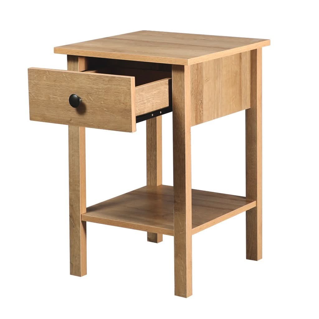ZYLA 1-DRAWER 1-SHELF BEDSIDE TABLE RIVIERA OAK - MyChocolateWood