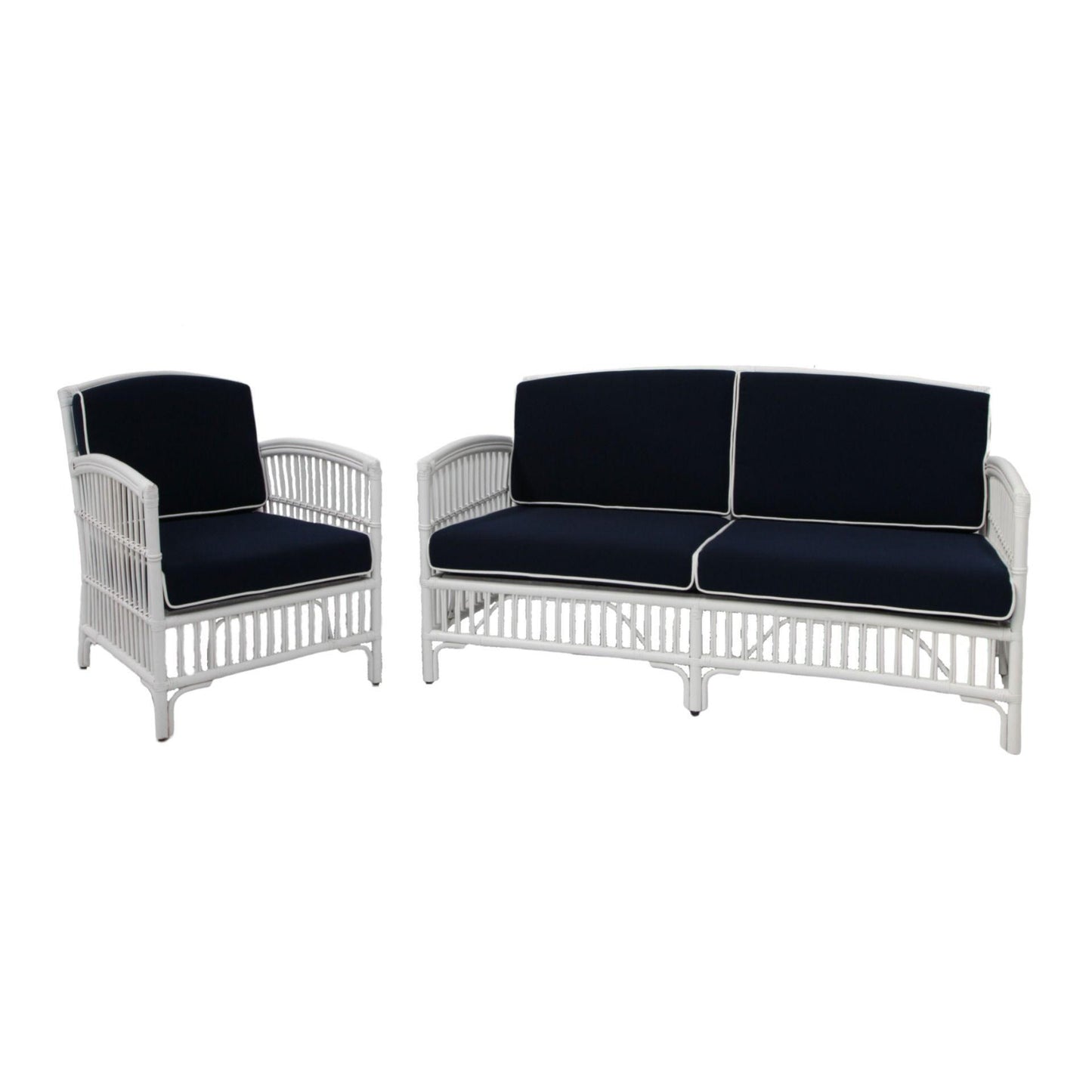 SHIPTON HAMPTONS RATTAN ARMCHAIR IN TOBACCO/TAUPE CUSHION WITH AN ADDITIONAL OUTDOOR CUSHION COVER IN WHITE & BLUE WHITE STRIPES