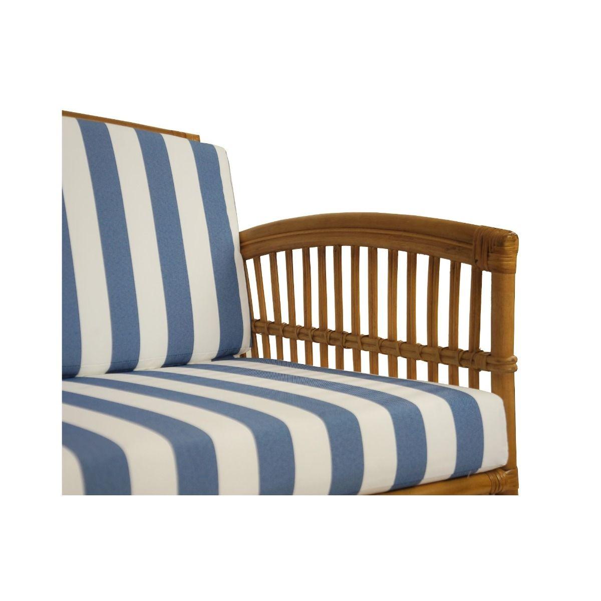 SHIPTON HAMPTONS RATTAN ARMCHAIR IN TOBACCO/TAUPE CUSHION WITH AN ADDITIONAL OUTDOOR CUSHION COVER IN BLUE & WHITE STRIPE - MyChocolateWood