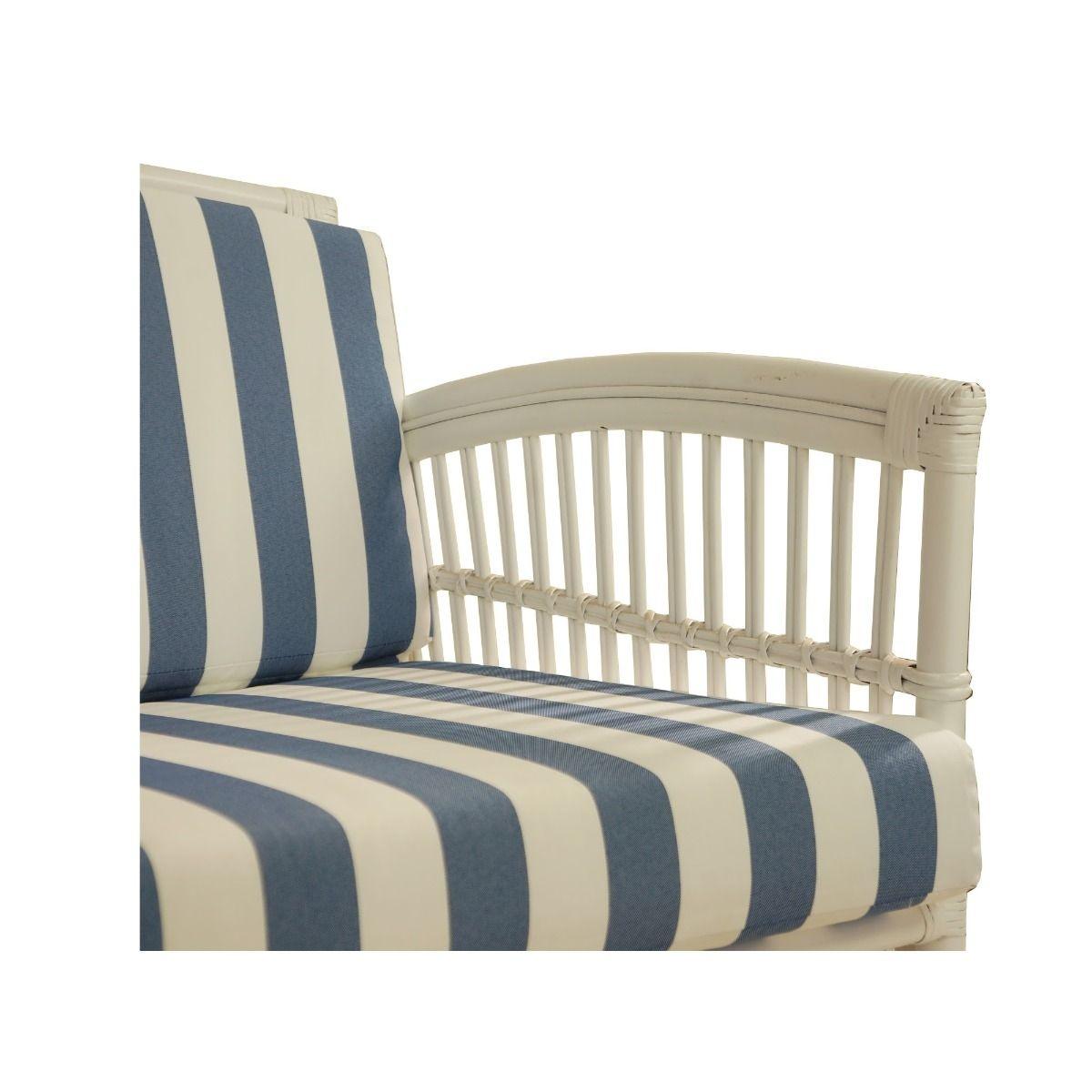 SHIPTON HAMPTONS RATTAN ARMCHAIR IN TOBACCO/TAUPE CUSHION WITH AN ADDITIONAL OUTDOOR CUSHION COVER IN WHITE & BLUE WHITE STRIPES