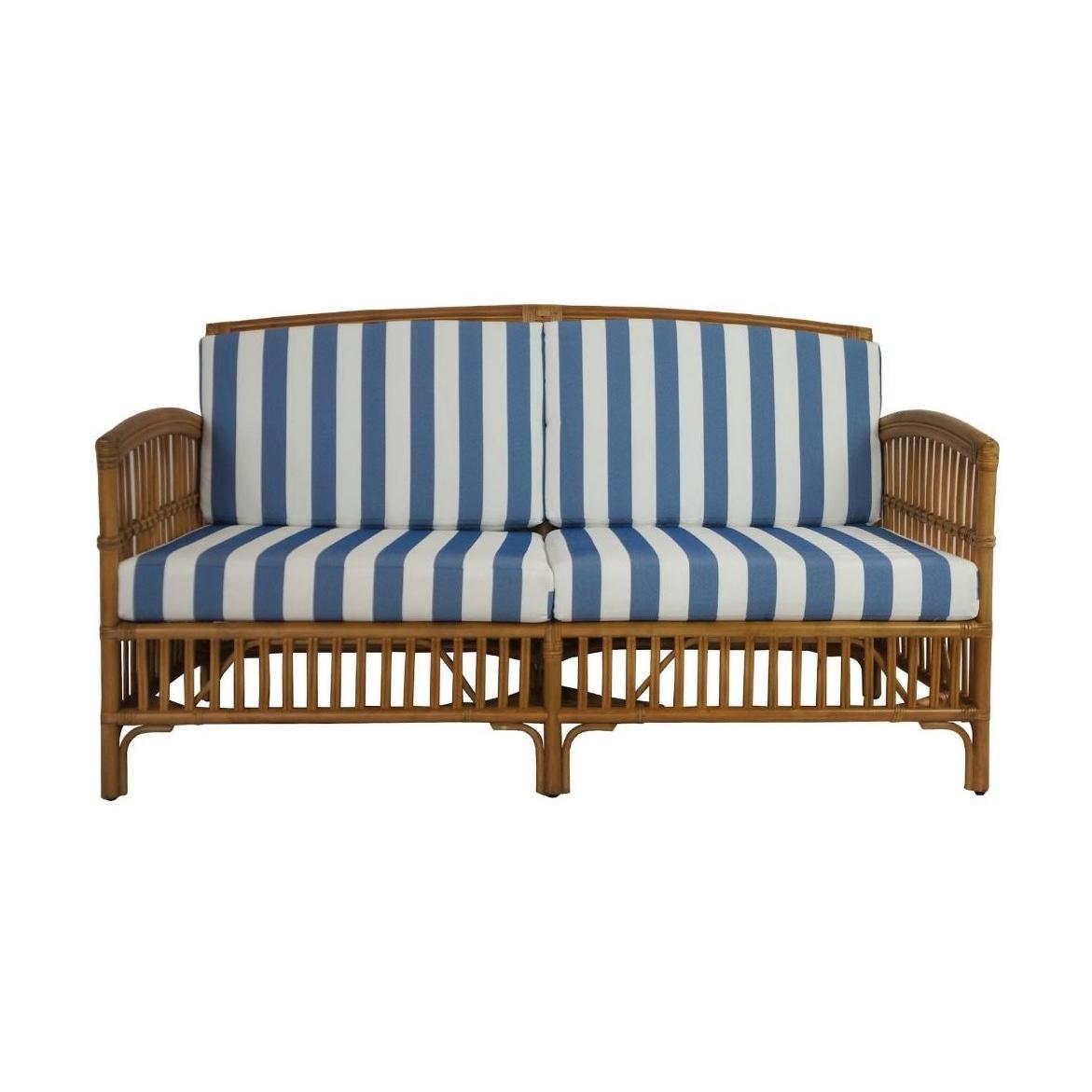 SHIPTON HAMPTONS RATTAN SOFA SETTEE COUCH IN TOBACCO/TAUPE CUSHION 2.5-SEATER WITH AN ADDITONAL OUTDOORS CUSHION COVER IN BLUE & WHITE STRIPES