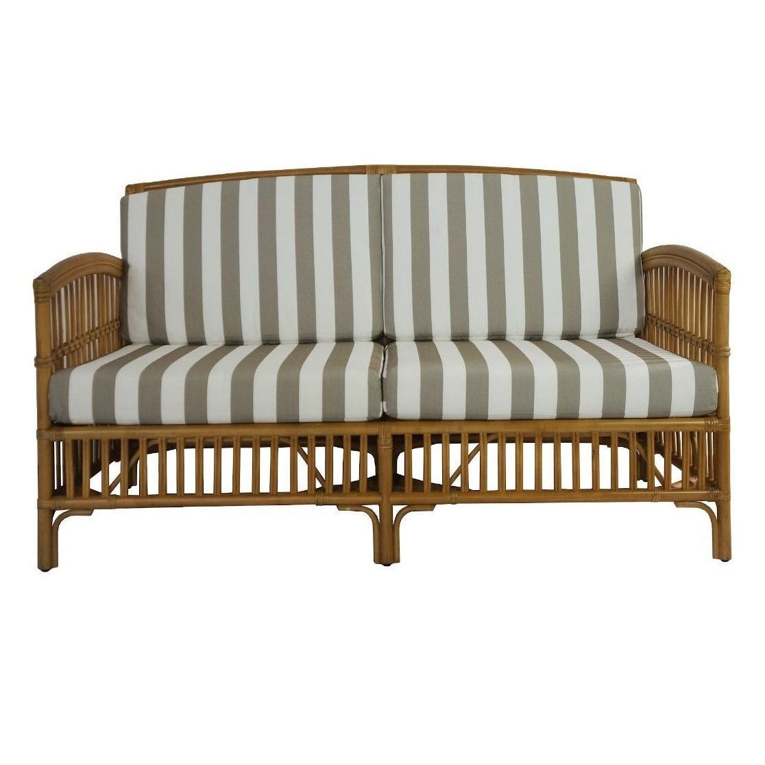 SHIPTON HAMPTONS RATTAN 2.5 SEATER SOFA SETTEE COUCH IN TOBACCO/TAUPE CUSHION WITH AN ADDITONAL OUTDOORS CUSHION COVER IN BROWN & WHITE STRIPES - MyChocolateWood