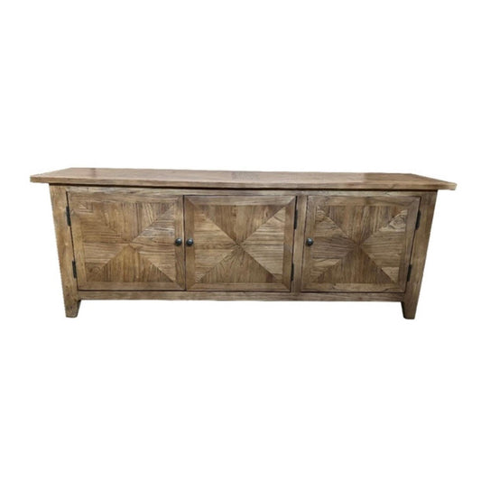LENNON RUSTIC PROVINCIAL RECYCLED ELM TV UNIT PARQUETRY PATTERN 3 DOORS