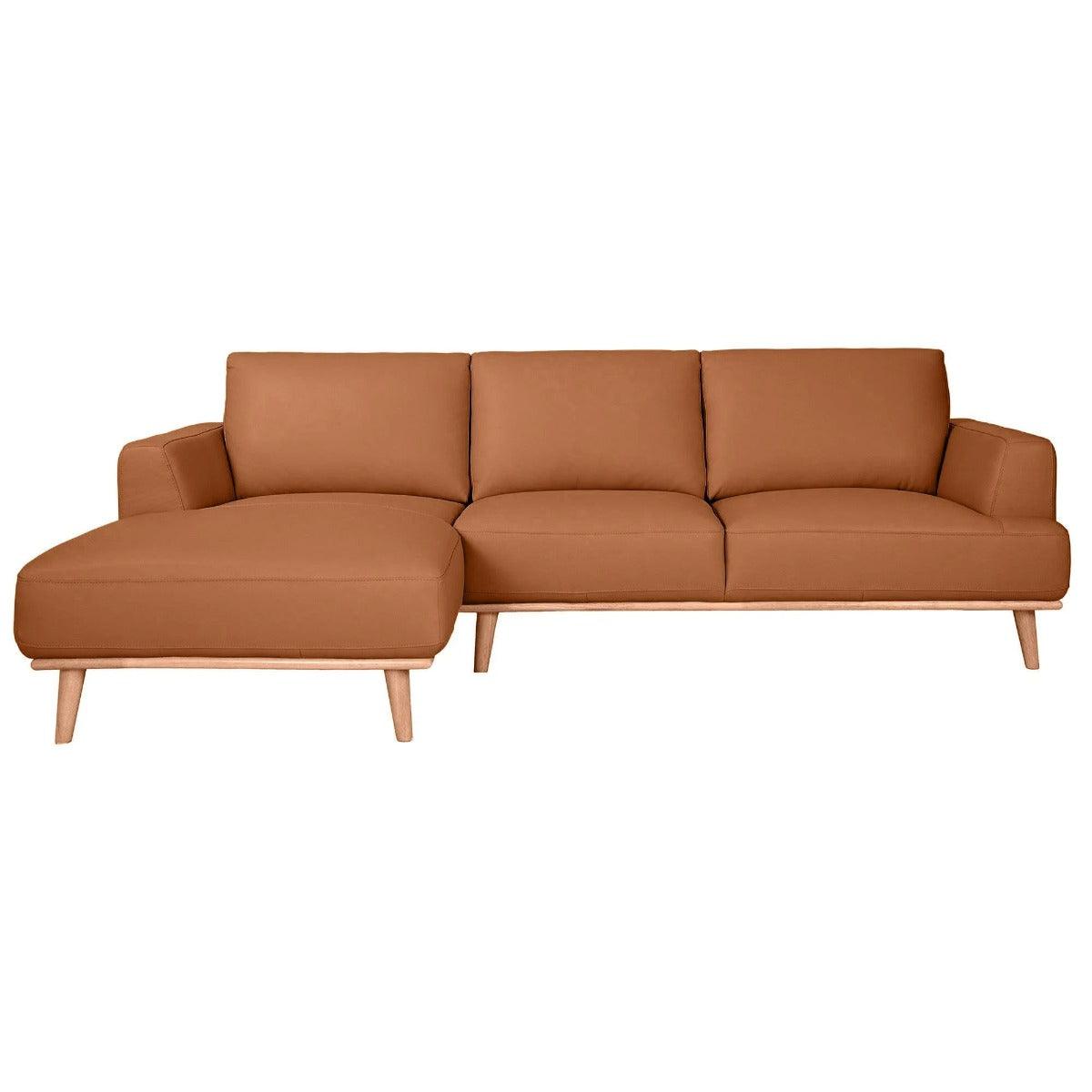 PAMELA 2.5-SEATER LHF CHAISE ITALIAN LEATHER MODULAR SOFA, IN TAN
