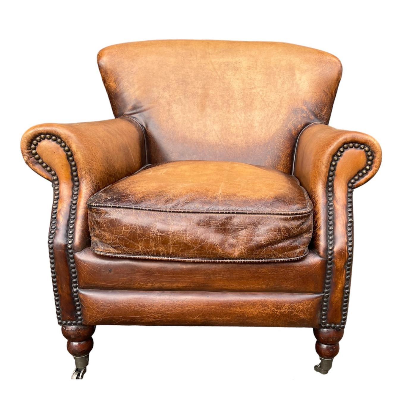 GRACELAND ANTIQUE PREMIUM GRADE LEATHER ARMCHAIR IN CARAMEL