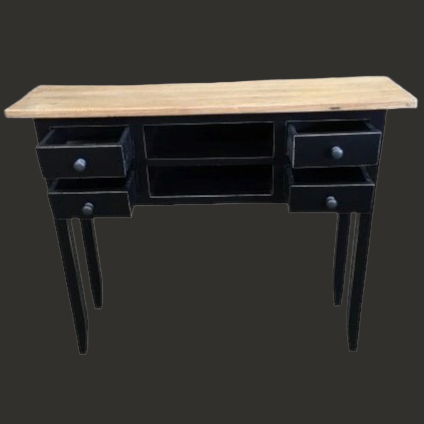 DAGENHAM  NARROW CHINESE HALL TABLE/CONSOLE 4 DRAWERS IN RECYCLED ELM NATURAL/BLACK