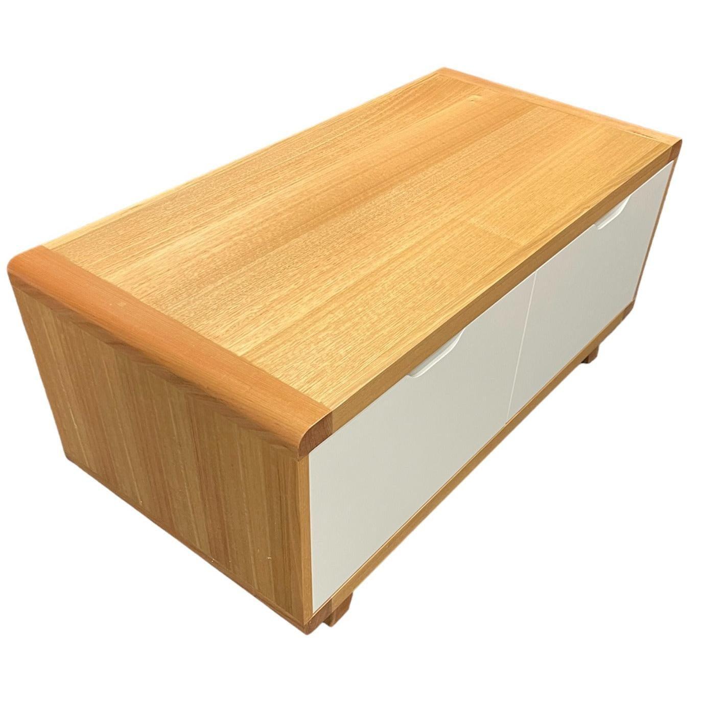 MAXWELL 2-DRAWER TASSIE OAK COFFEE TABLE IN CLEAR LACQUER MADE TO ORDER - MyChocolateWood