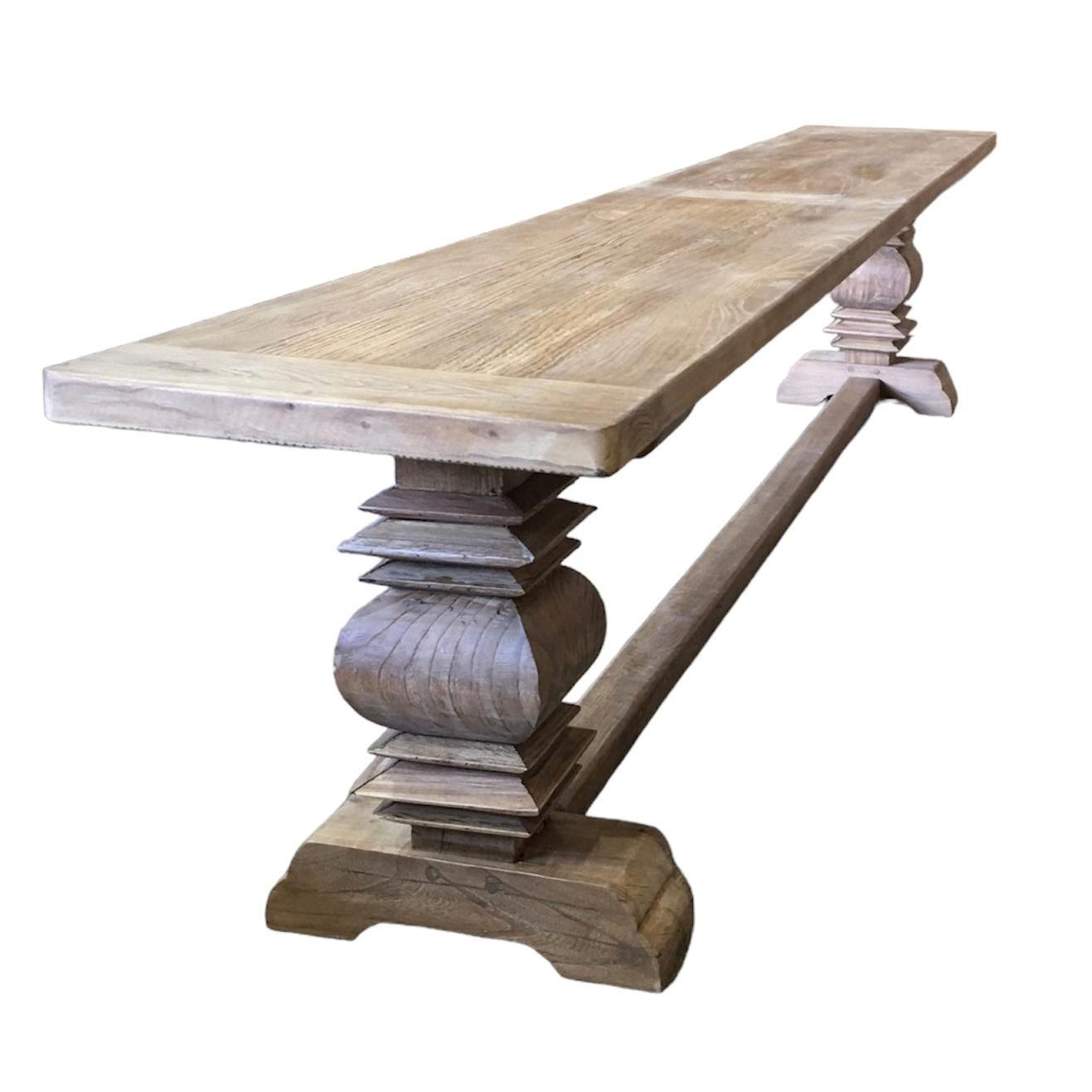 RHIANNON FARMHOUSE RUSTIC DINING TABLE 300CM + 2 X RHIANNON FARMHOUSE BENCHES IN RECYCLED ELM