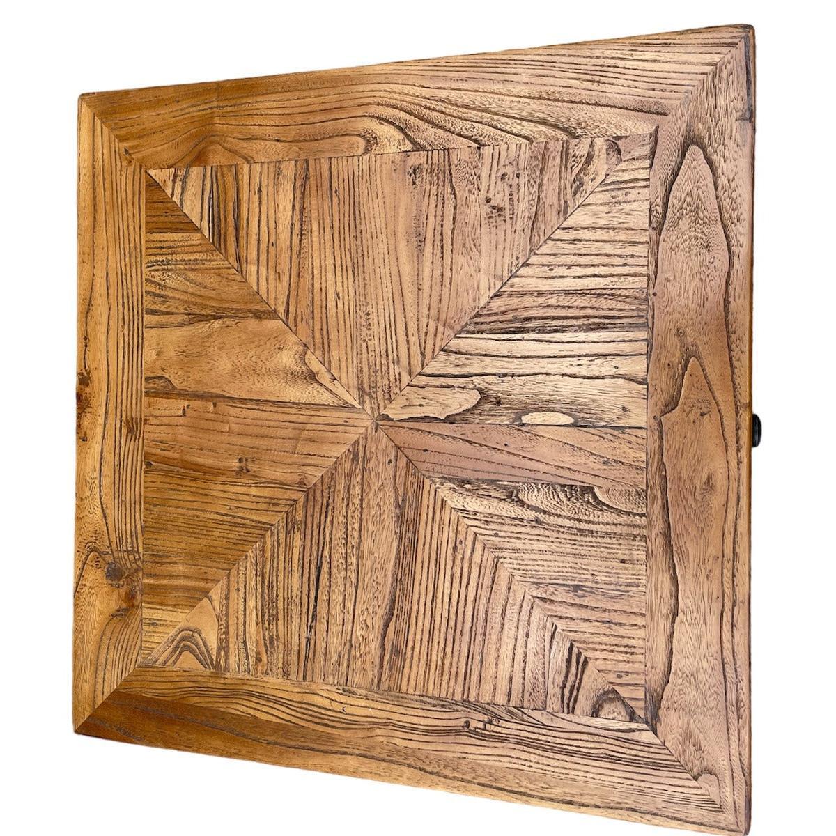 LENNON 1 DRAW RUSTIC PROVINCIAL RECYCLED ELM PARQUETRY LAMP TABLE - MyChocolateWood