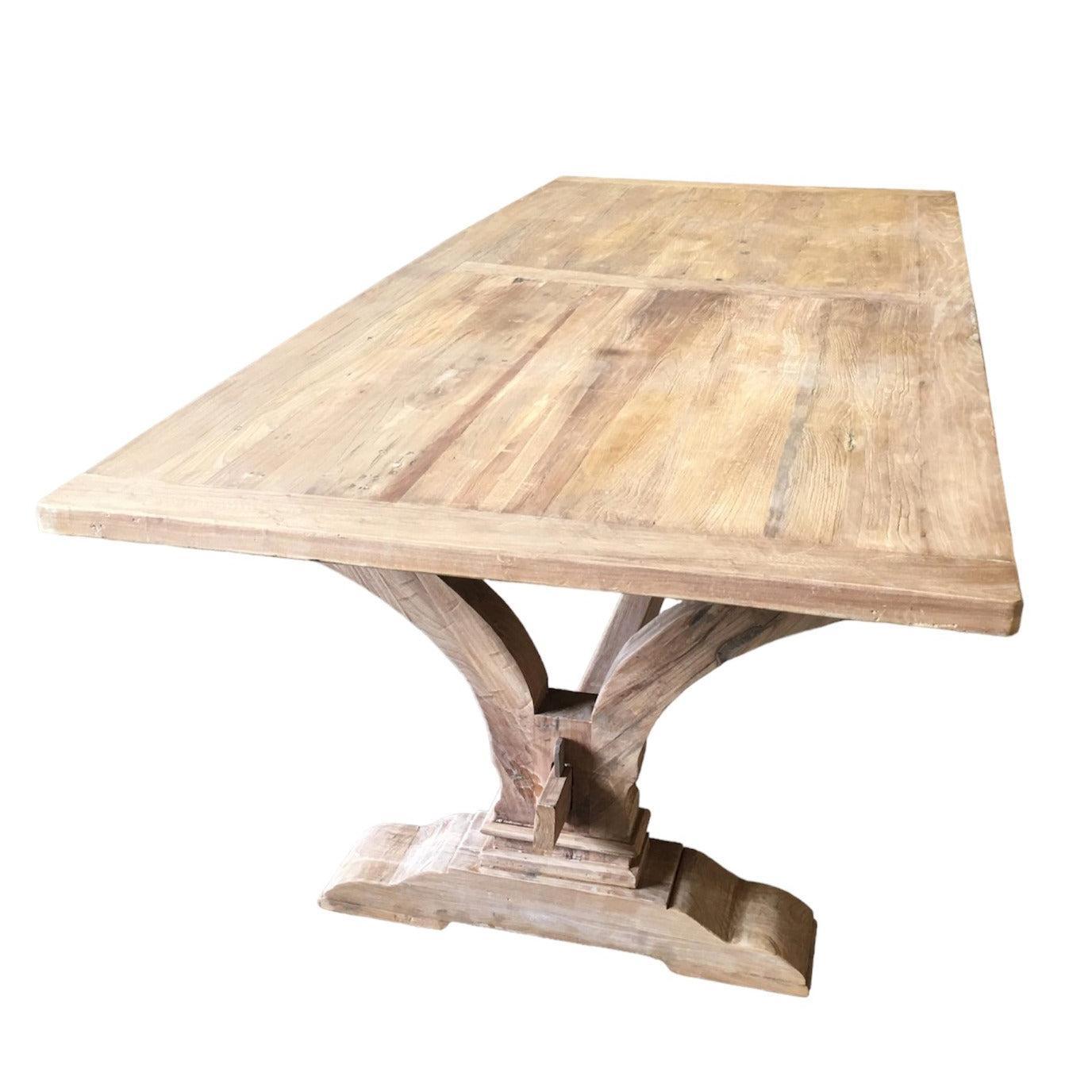 ANAIS FRENCH PROVINCIAL DINING TABLE RECYCLED TIMBER HARDWOOD 240CM RUSTIC + 8 x MELROSE DINING CHAIR IN ELM WOOD WITH A NATURAL FINISH - MyChocolateWood