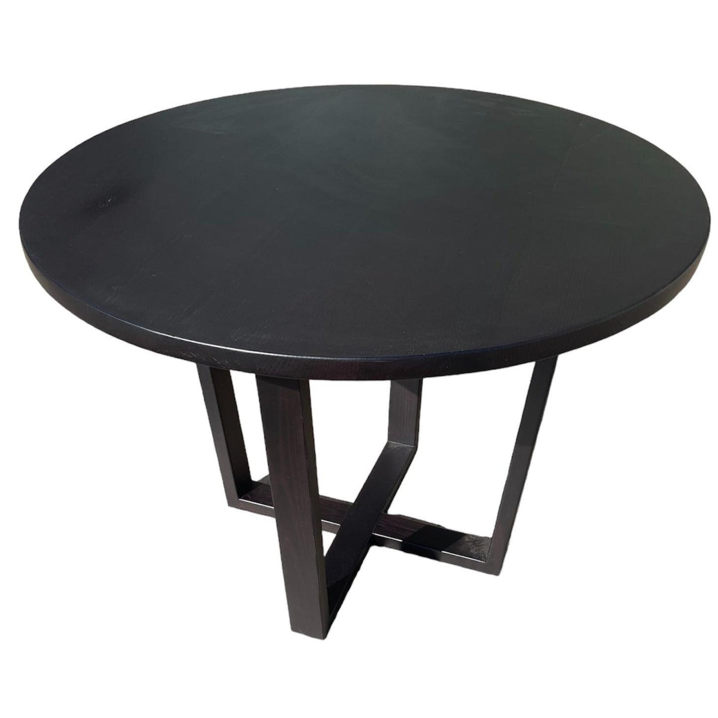 CUSTOM MADE FELINI ROUND DINING TABLE IN SOLID TASSIE OAK 1000MM IN SOLID BLACK + 4 X BERMUDA DINING CHAIR IN DISTRESSED BLACK