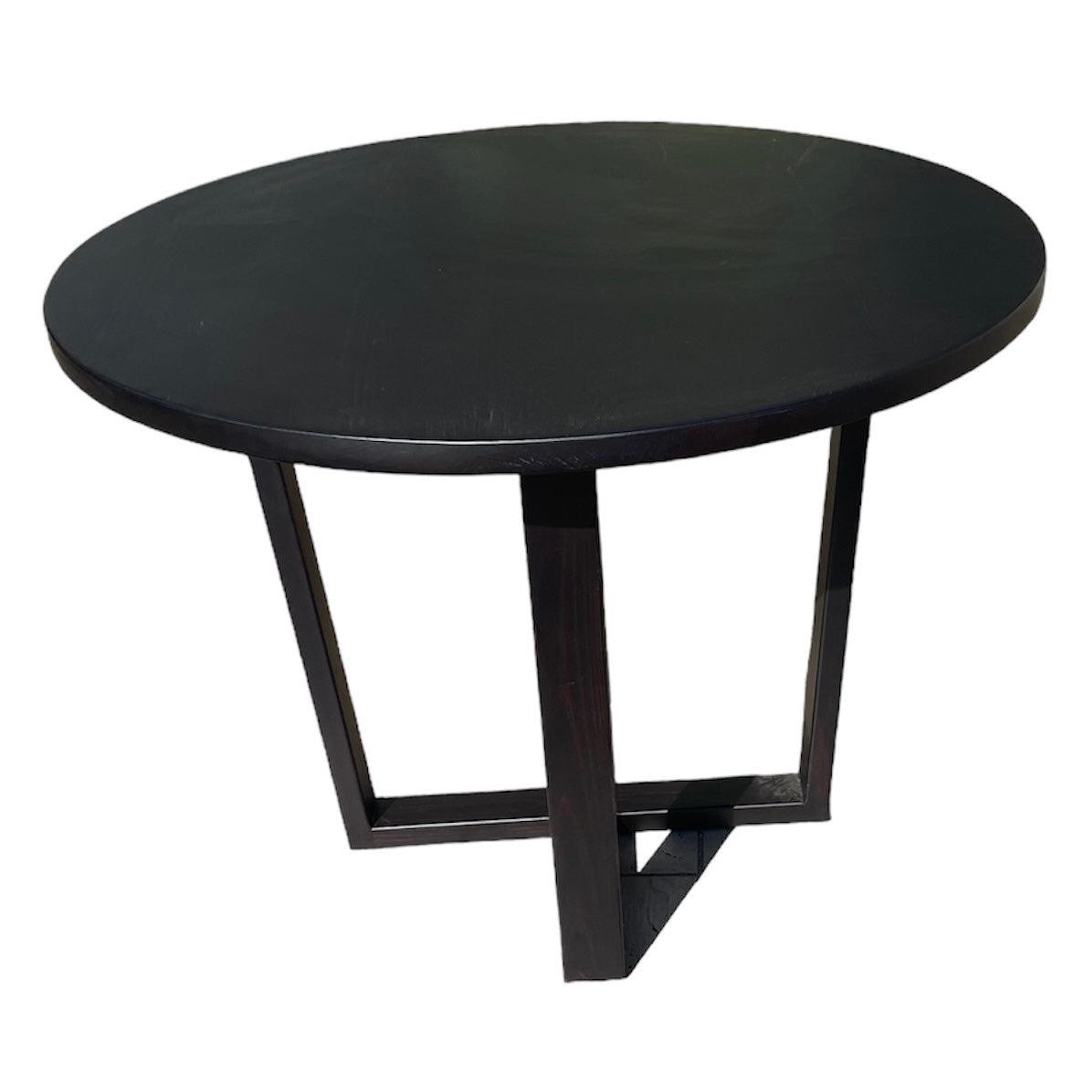 CUSTOM MADE FELINI ROUND DINING TABLE IN SOLID TASSIE OAK 1000MM IN SOLID BLACK + 4 X BERMUDA DINING CHAIR IN DISTRESSED BLACK