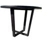 CUSTOM MADE FELINI ROUND DINING TABLE IN SOLID TASSIE OAK 1000MM IN SOLID BLACK + 4 X BERMUDA DINING CHAIR IN DISTRESSED BLACK - MyChocolateWood