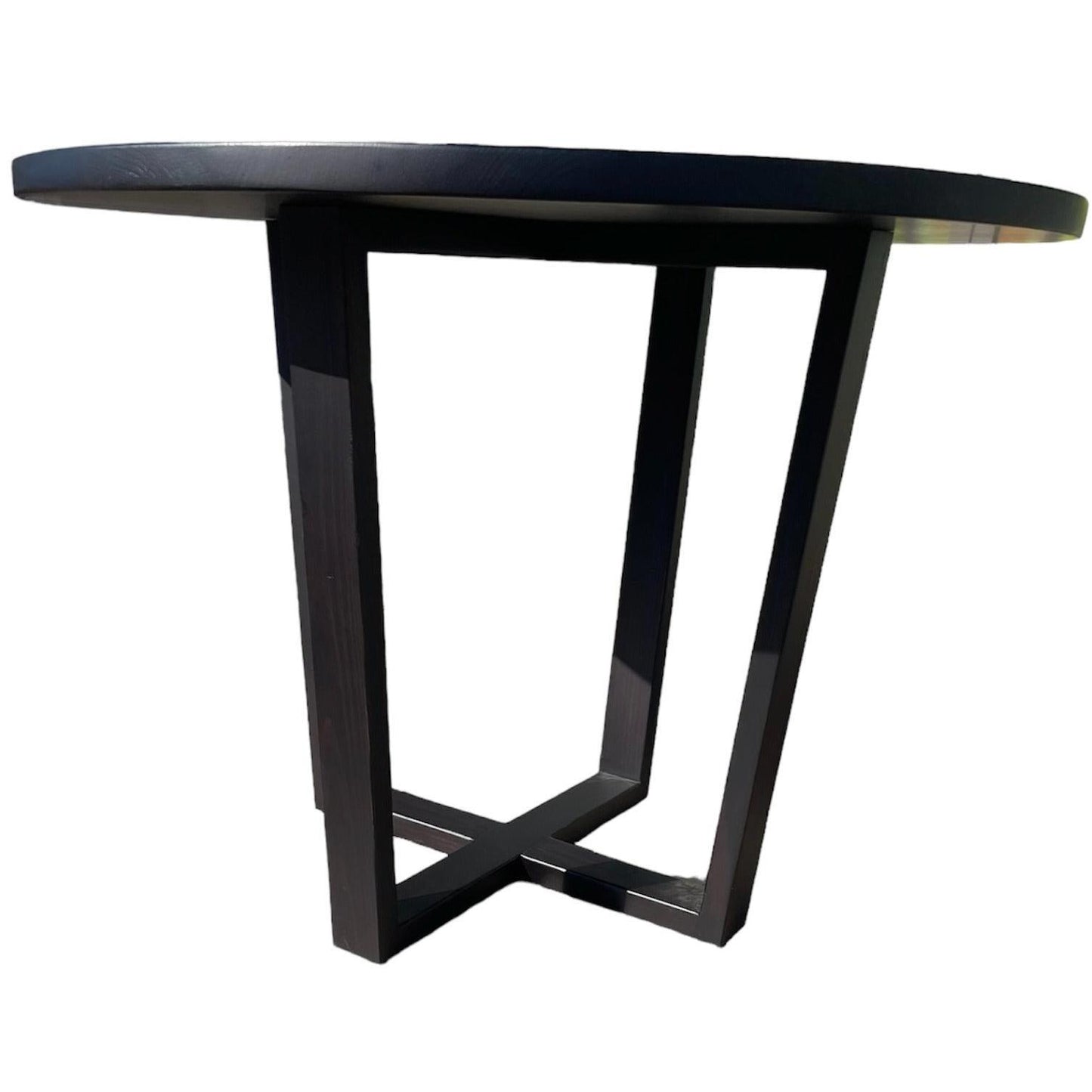 CUSTOM MADE FELINI ROUND DINING TABLE IN SOLID TASSIE OAK 1000MM IN SOLID BLACK + 4 X BERMUDA DINING CHAIR IN DISTRESSED BLACK