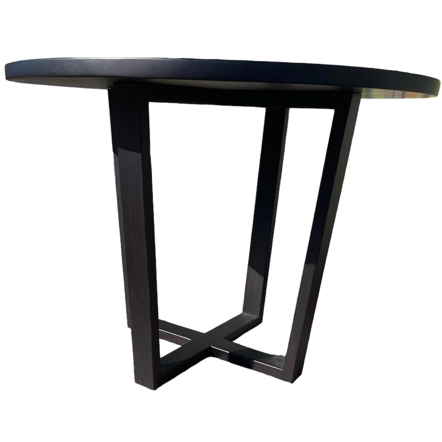 CUSTOM MADE FELINI ROUND DINING TABLE IN SOLID TASSIE OAK 1000MM IN SOLID BLACK + 4 X BERMUDA DINING CHAIR IN DISTRESSED BLACK - MyChocolateWood