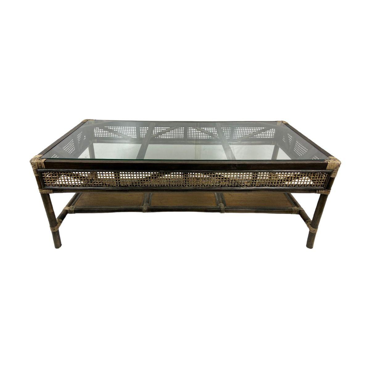 CAMINO RATTAN & MANGO COFFEE TABLE BLACK SHADOW WITH GLASS TOP