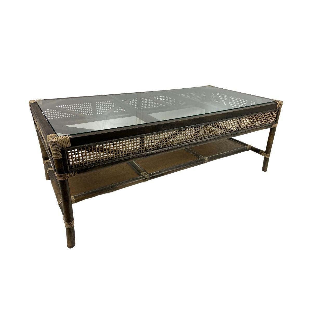 CAMINO RATTAN & MANGO COFFEE TABLE BLACK SHADOW WITH GLASS TOP