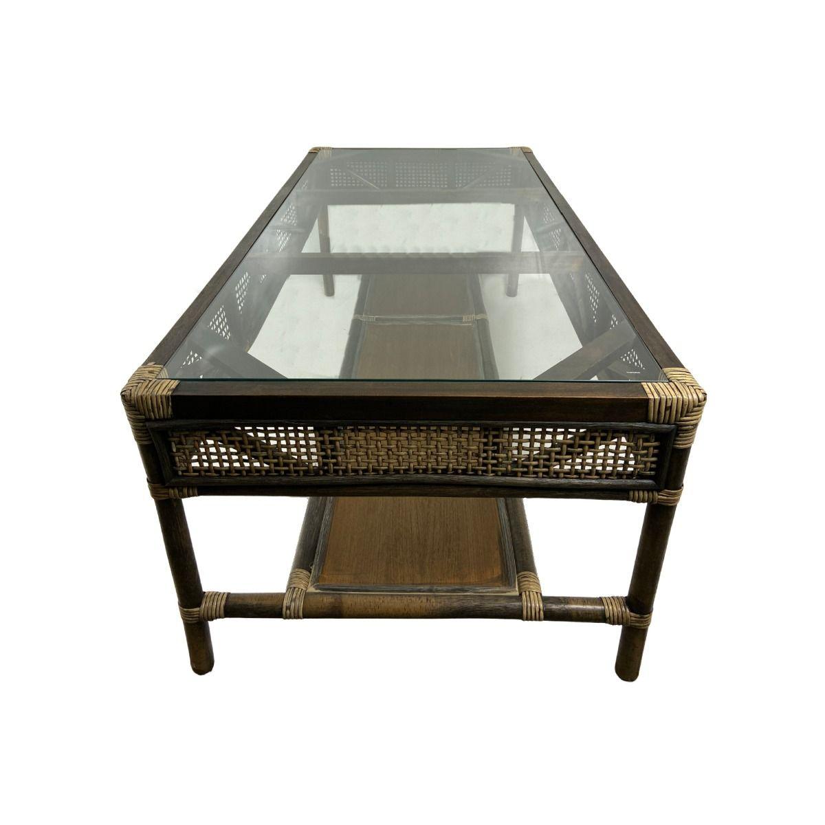 CAMINO RATTAN & MANGO COFFEE TABLE BLACK SHADOW WITH GLASS TOP - MyChocolateWood