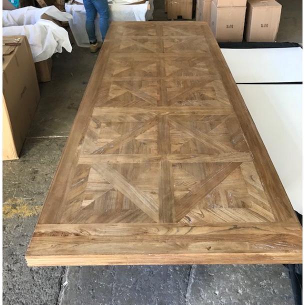 THE ROYALE KENSIT PARQUETRY TOP RECYCLED ELM DINING TABLE 320CM