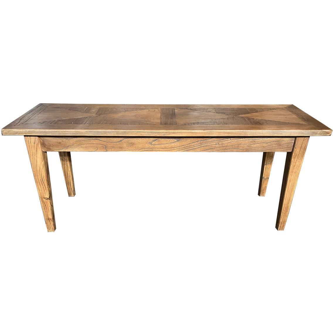 LENNON RUSTIC PROVINCIAL RECYCLED ELM PARQUETRY 3 PIECE BENCH DINING SET 180 CM - MyChocolateWood