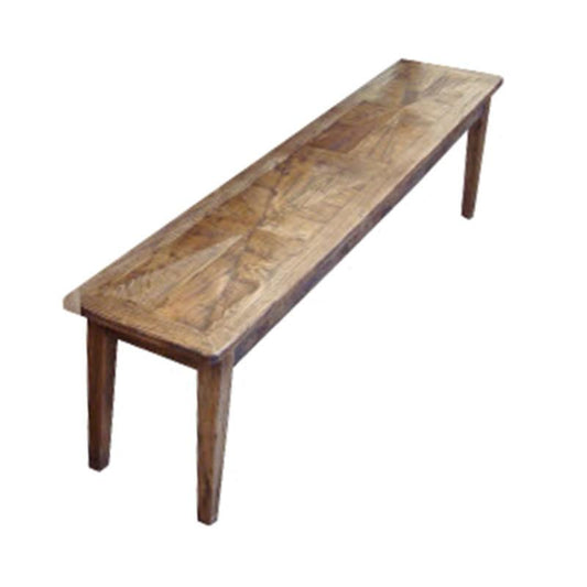 LENNON RUSTIC PROVINCIAL RECYCLED ELM PARQUETRY TOP BENCH 180 CM