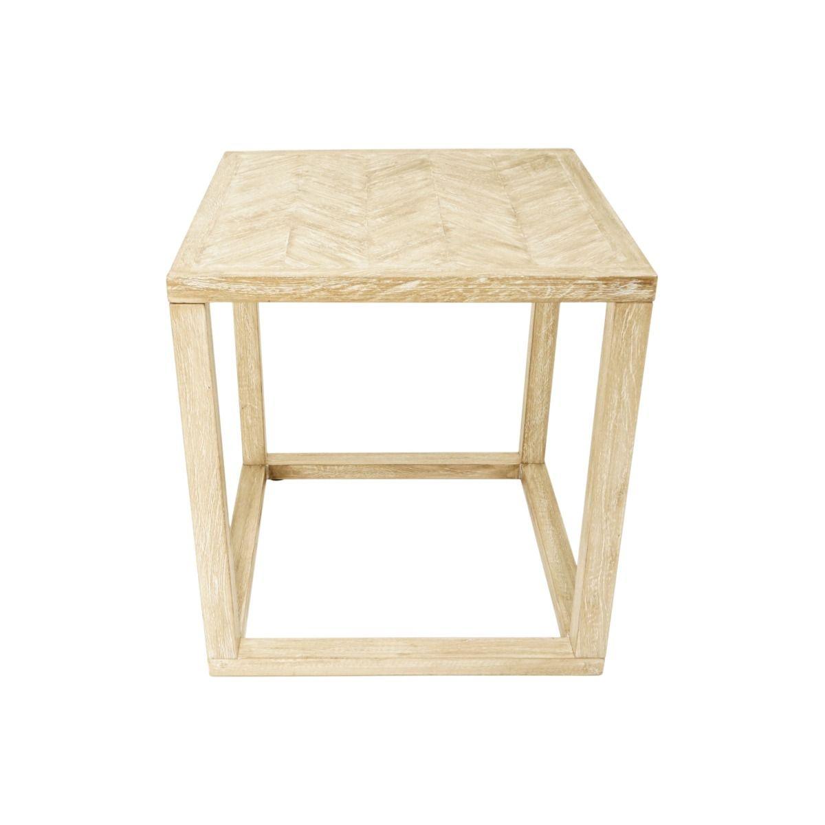BENJI WHITE WASH SQAURE LAMP/SIDE TABLE IN MINDI WOOD