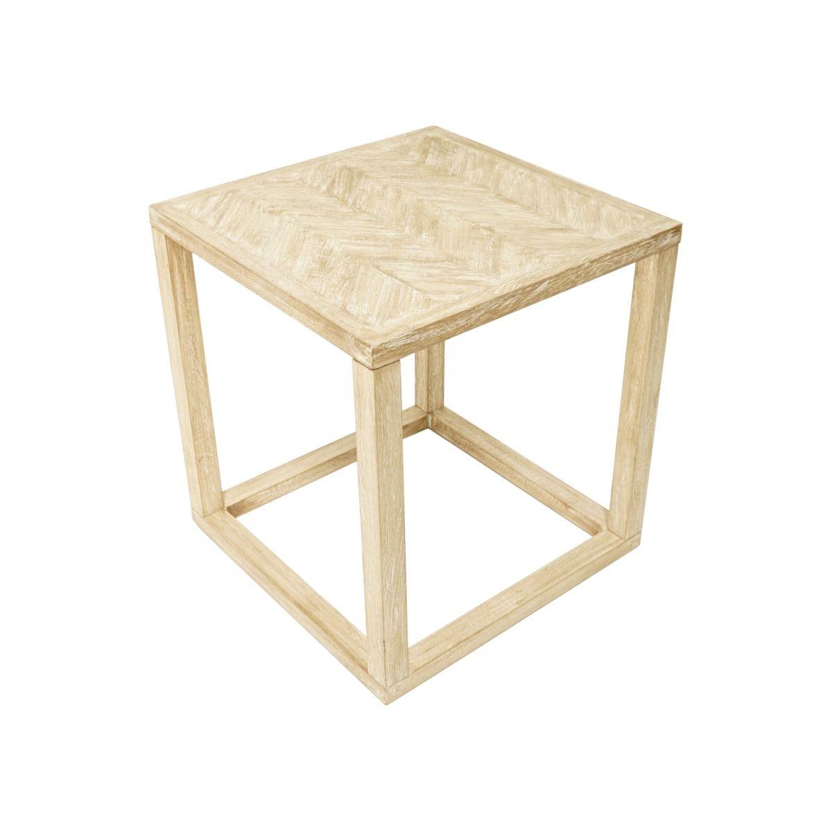BENJI WHITE WASH SQAURE LAMP/SIDE TABLE IN MINDI WOOD