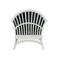 DENIZE HAMPTONS RATTAN ARMCHAIR IN WHITE WITH A NAVY CUSHION AND AN ADDITIONAL OUTDOORS COVER IN BLUE & WHITE STRIPES - MyChocolateWood