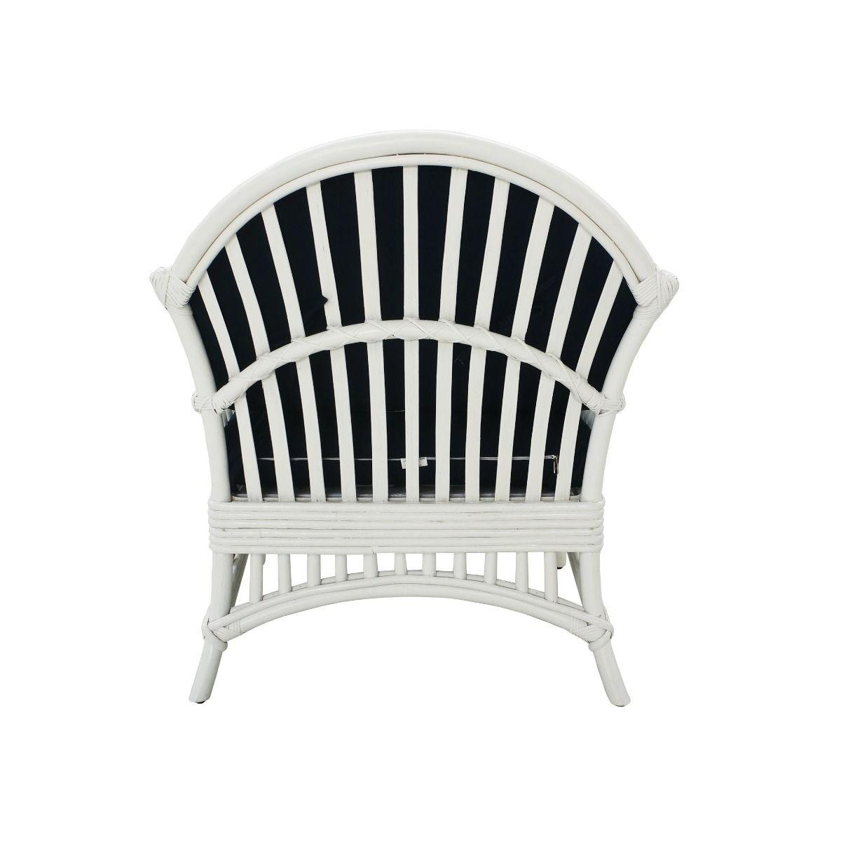 DENIZE HAMPTONS RATTAN ARMCHAIR IN WHITE WITH A NAVY CUSHION AND AN ADDITIONAL OUTDOORS COVER IN BLUE & WHITE STRIPES - MyChocolateWood
