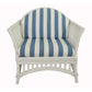 DENIZE HAMPTONS RATTAN ARMCHAIR IN WHITE WITH A NAVY CUSHION AND AN ADDITIONAL OUTDOORS COVER IN BLUE & WHITE STRIPES - MyChocolateWood