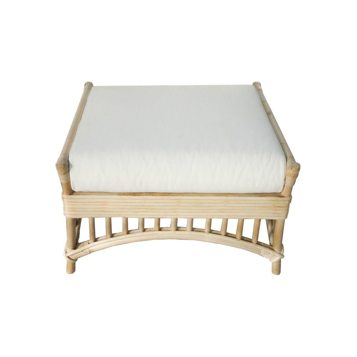 DENIZE HAMPTONS RATTAN OTTOMAN/POUF/FOOTSTOOL WITH CUSHION NATURAL/WHITE AND AN ADDITIONAL OUTDOORS COVER IN BLUE & WHITE STRIPES - MyChocolateWood