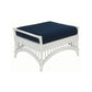 DENIZE HAMPTONS RATTAN OTTOMAN/POUF/FOOTSTOOL IN WHITE WITH A NAVY CUSHION AND AN ADDITIONAL OUTDOORS COVER IN BLUE & WHITE STRIPES - MyChocolateWood