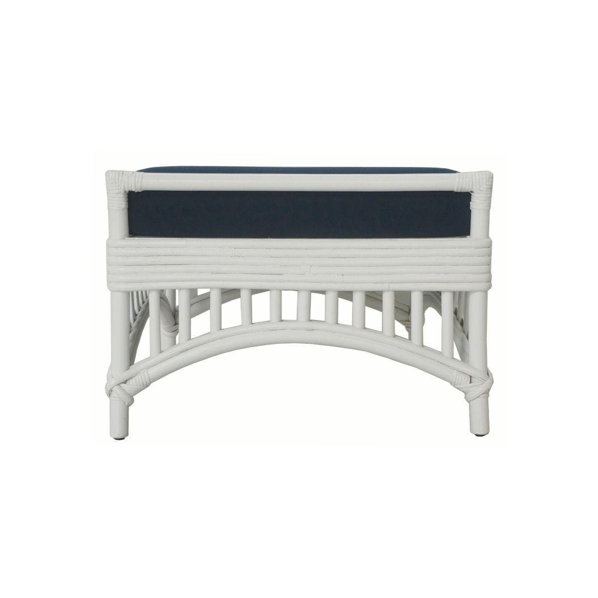 DENIZE HAMPTONS RATTAN OTTOMAN/POUF/FOOTSTOOL WITH CUSHION WHITE/NAVY - MyChocolateWood