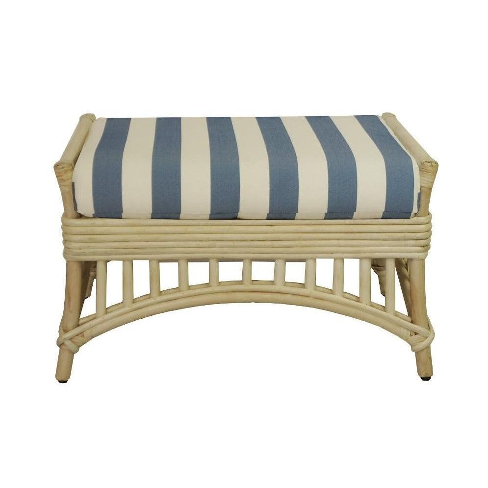 DENIZE HAMPTONS RATTAN OTTOMAN/POUF/FOOTSTOOL WITH CUSHION NATURAL/WHITE AND AN ADDITIONAL OUTDOORS COVER IN BLUE & WHITE STRIPES - MyChocolateWood
