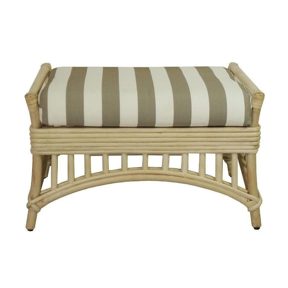 DENIZE HAMPTONS RATTAN OTTOMAN/POUF/FOOTSTOOL WITH CUSHION NATURAL/WHITE AND AN ADDITIONAL OUTDOORS COVER IN BROWN & WHITE STRIPES - MyChocolateWood