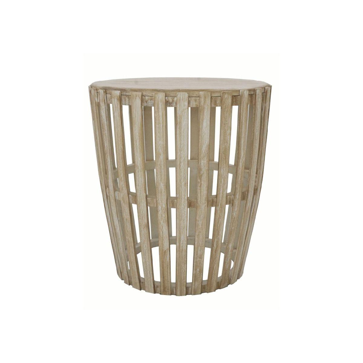 MOWGLI SOLID MANGO WOOD ROUND LAMP/SIDE TABLE IN A DRIFTWOOD WHITEWASH FINISH